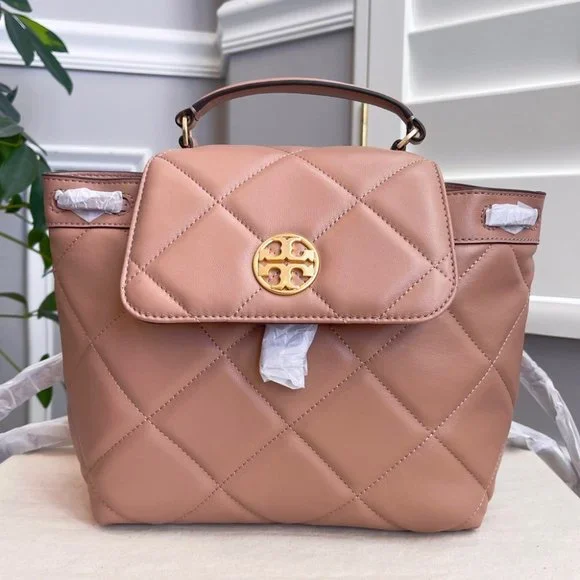 Tory Burch Willa Soft Quilt Backpack Roasted Almond Gold 678 Tory Burch Willa Quilted Logo Small Backpack In Roasted  main image 3
